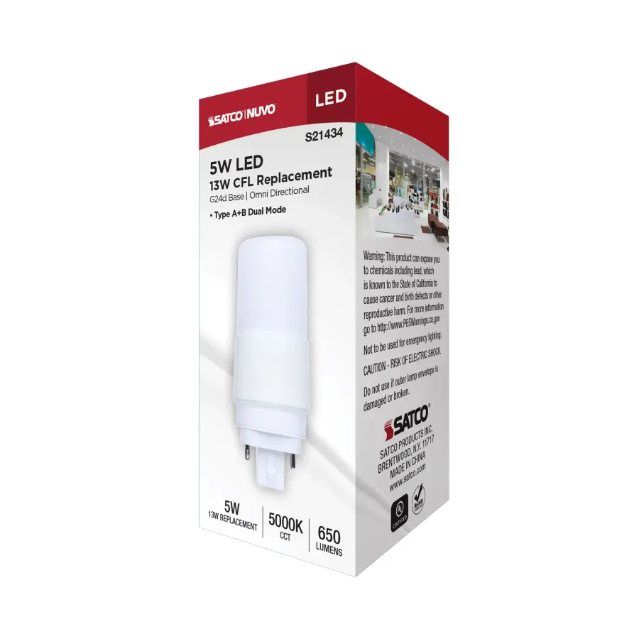 5 Watt - PL LED - G24D Base - Frost Finish - Type A/B Dual Ballast - 5000K - 120-277 Range Voltage - Image 9