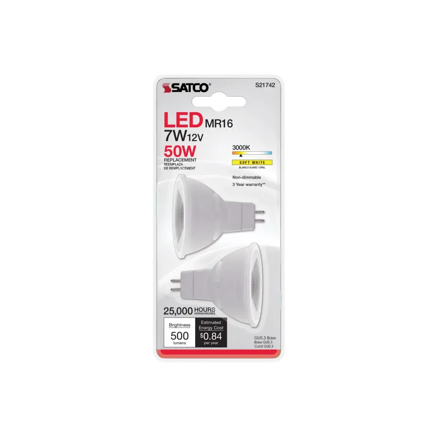 7 Watt MR16 LED - GU5.3 base - 3000K - 12 Volt - 40 deg. Beam Angle - 2-Card - Image 2
