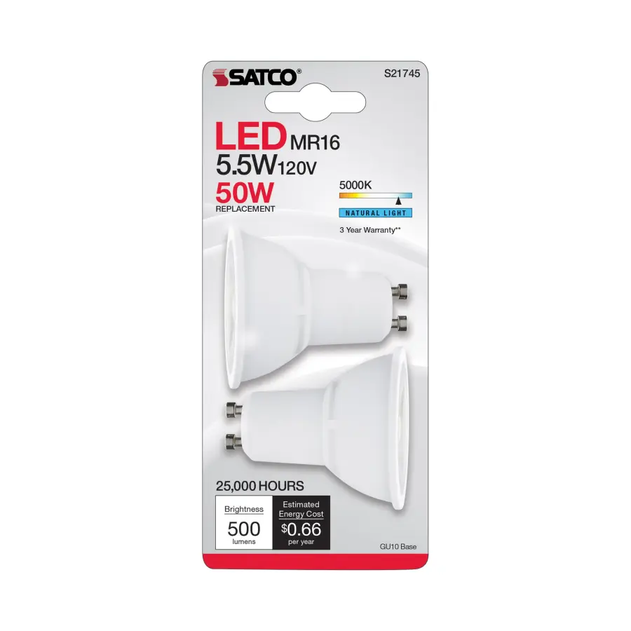 5.5 Watt MR16 LED - GU10 Base - 5000K - 120 Volt - 40 Deg. Beam Angle - 2-Card - Image 4