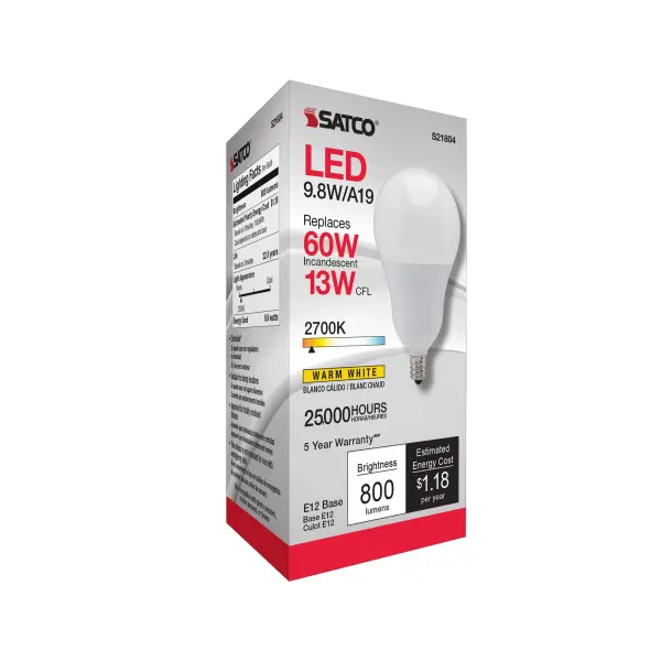 9.8 Watt - A19 LED - 2700K - Candelabra base - 220 deg. Beam Angle - 120 Volt - Image 6