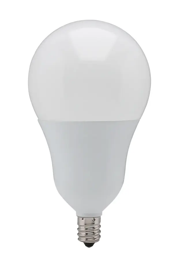 Satco's 9.8 watt A19 LED offers bright energy efficient lighting for work space and general lighting applications. The frost bulb features a candelabra base and 220 degree beam spread. With a temperature of 3000 kelvins, this lamp provides 25,000 hours of warm white light.