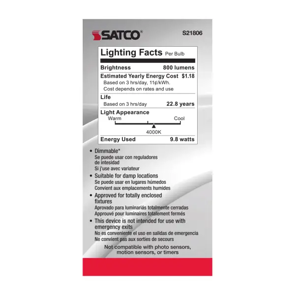 9.8 Watt - A19 LED - 4000K - Candelabra base - 220 deg. Beam Angle - 120 Volt - Image 5