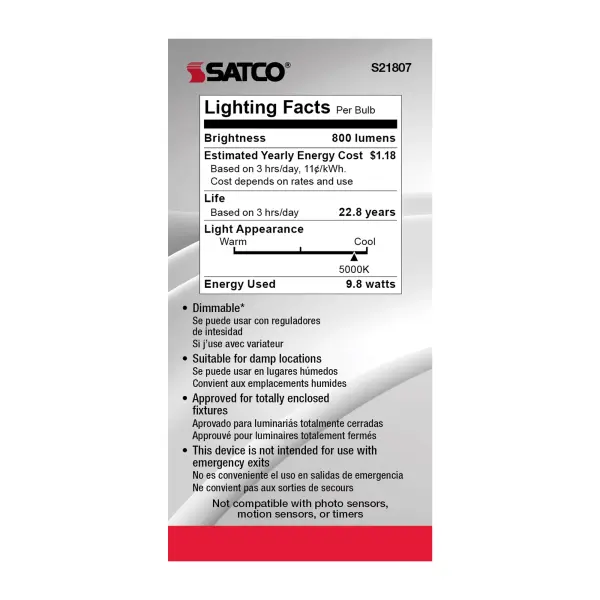 9.8 Watt - A19 LED - 5000K - Candelabra base - 220 deg. Beam Angle - 120 Volt - Image 5