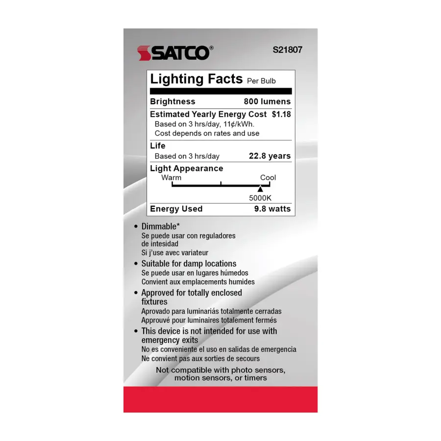 9.8 Watt - A19 LED - 5000K - Candelabra base - 220 deg. Beam Angle - 120 Volt - Image 5