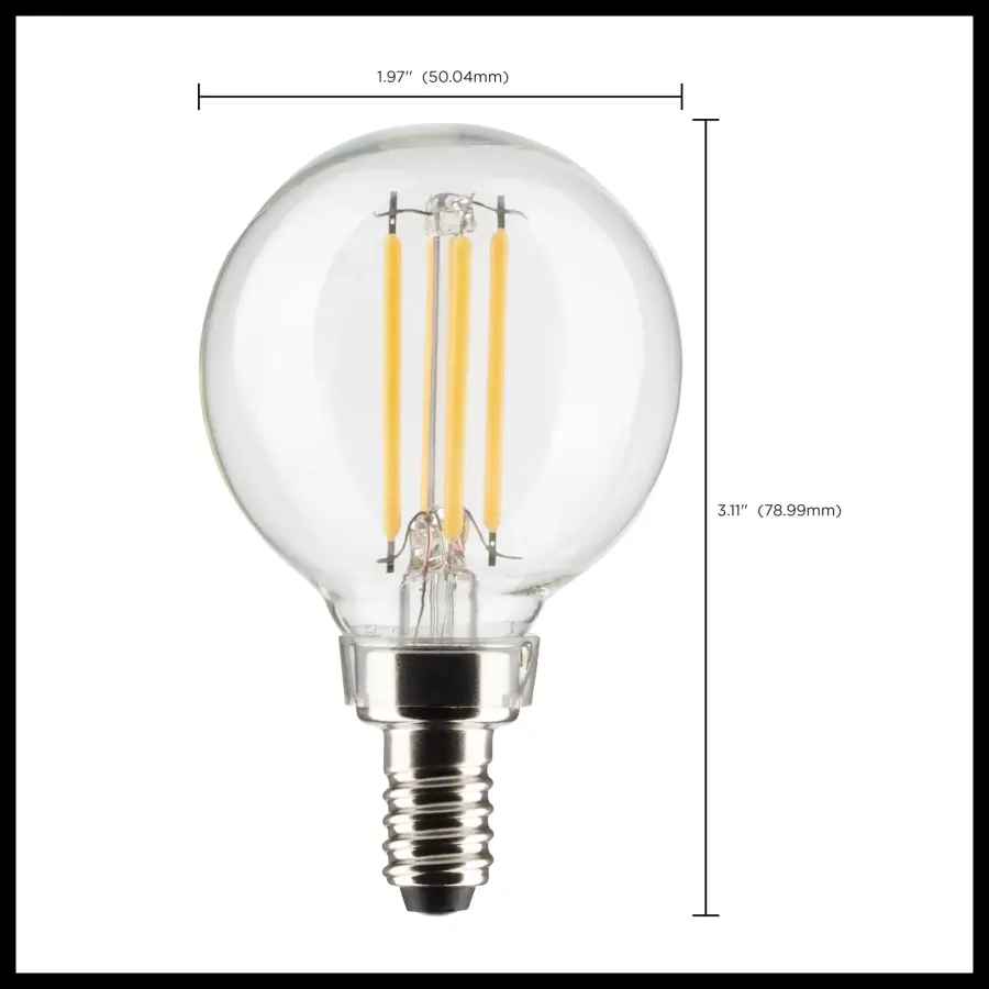 4 Watt G16.5 LED Filament - Clear - Candelabra Base - 3000K - 350 Lumens - 120 Volt - 2-Pack - Image 6
