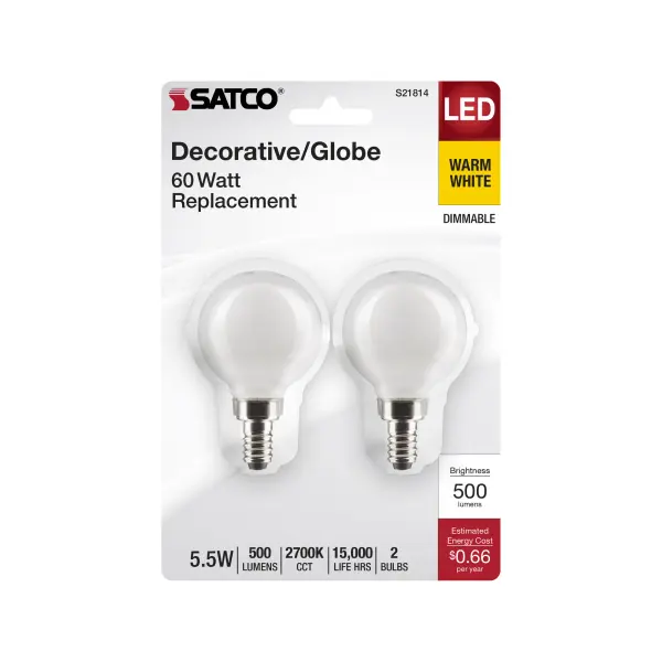 5.5 Watt G16.5 LED Filament - White - Candelabra Base - 2700K - 500 Lumens - 120 Volt - 2-Pack - Image 4