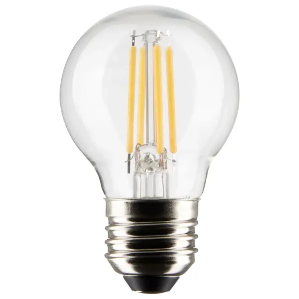 Satco's 4-watt clear, LED G16.5 bulb with a medium base is dimmable and offers warm white light and a 300 degree beam spread. Wet rated for kitchens and bathrooms, the carded 2-pack is suitable for retail display. Elegant and long-lasting, this clear bulb delivers 15,000 hours of exceptional illumination.