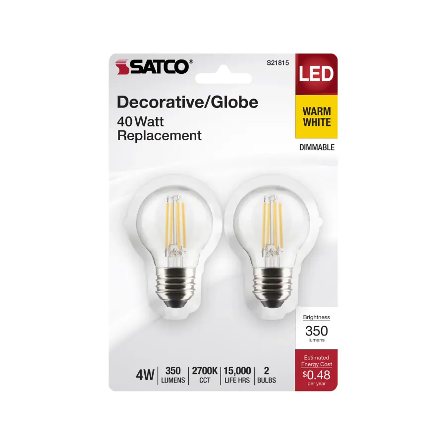 4 Watt G16.5 LED Filament - Clear - Medium Base - 2700K - 350 Lumens - 120 Volt - 2-Pack - Image 4