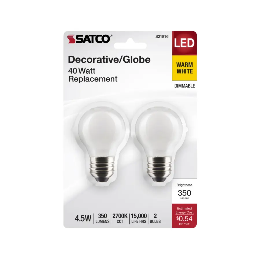 4.5 Watt G16.5 LED Filament - White - Medium Base - 2700K - 350 Lumens - 120 Volt - 2-Pack - Image 4