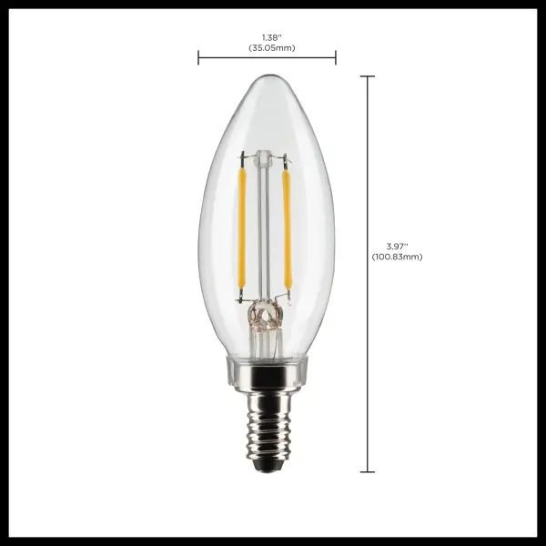 3 Watt B11 LED Filament - Clear - Candelabra Base - 2700K - 200 Lumens - 120 Volt - 2-Pack - Image 5