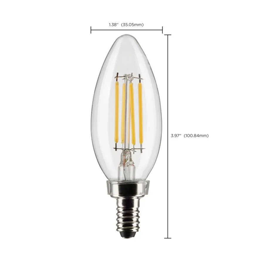 4 Watt B11 LED Filament - Clear - Candelabra Base - 3000K - 350 Lumens - 120 Volt - 2-Pack - Image 6