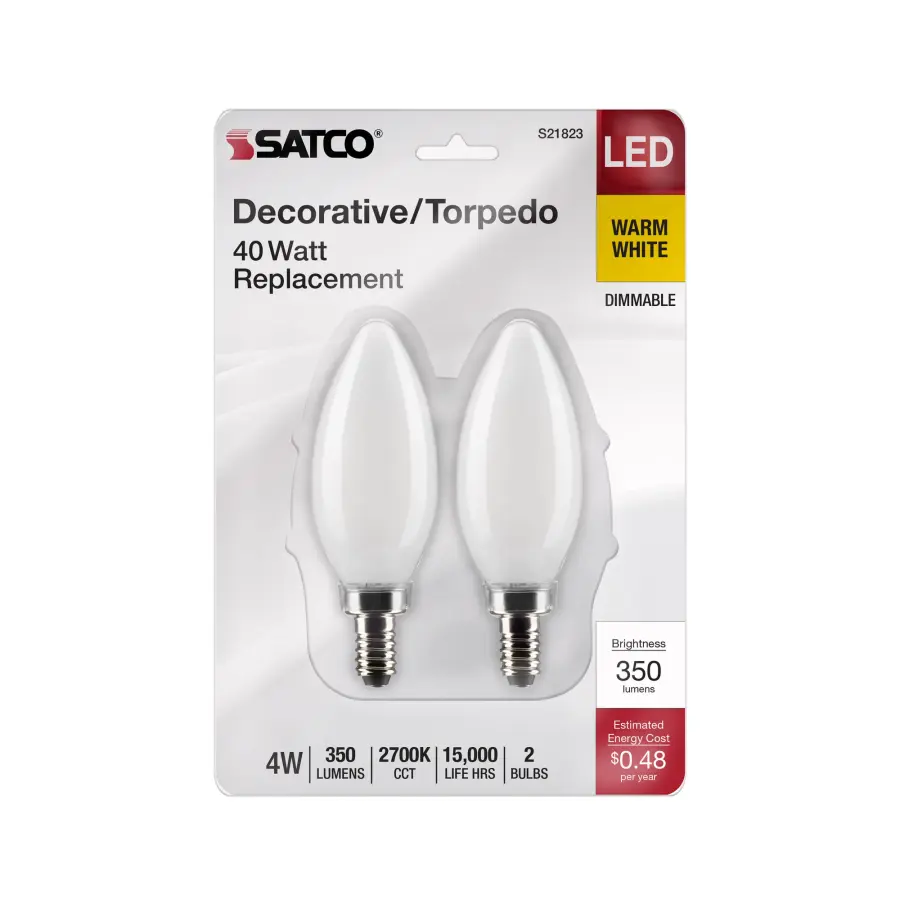 4 Watt B11 LED Filament - Frosted - Candelabra Base - 2700K - 350 Lumens - 120 Volt - 2-Pack - Image 4