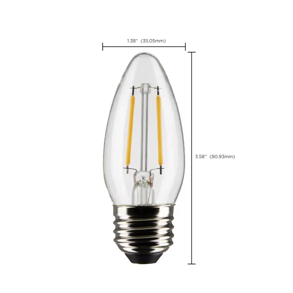 4 Watt B11 LED Filament - Clear - Medium Base - 3000K - 350 Lumens - 120 Volt - 2-Pack - Image 6