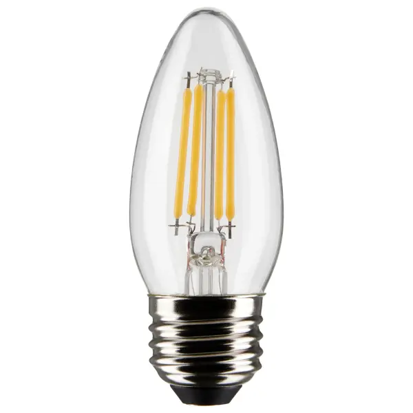 Satco's 5.5-watt B11 bulb has a medium base, is dimmable, and offers warm white light. Wet location rated for kitchens and bathrooms, the carded 2-pack is suitable for retail display. Elegant and long-lasting, this clear bulb has a 300 degree beam spread and delivers 15,000 hours of exceptional illumination.