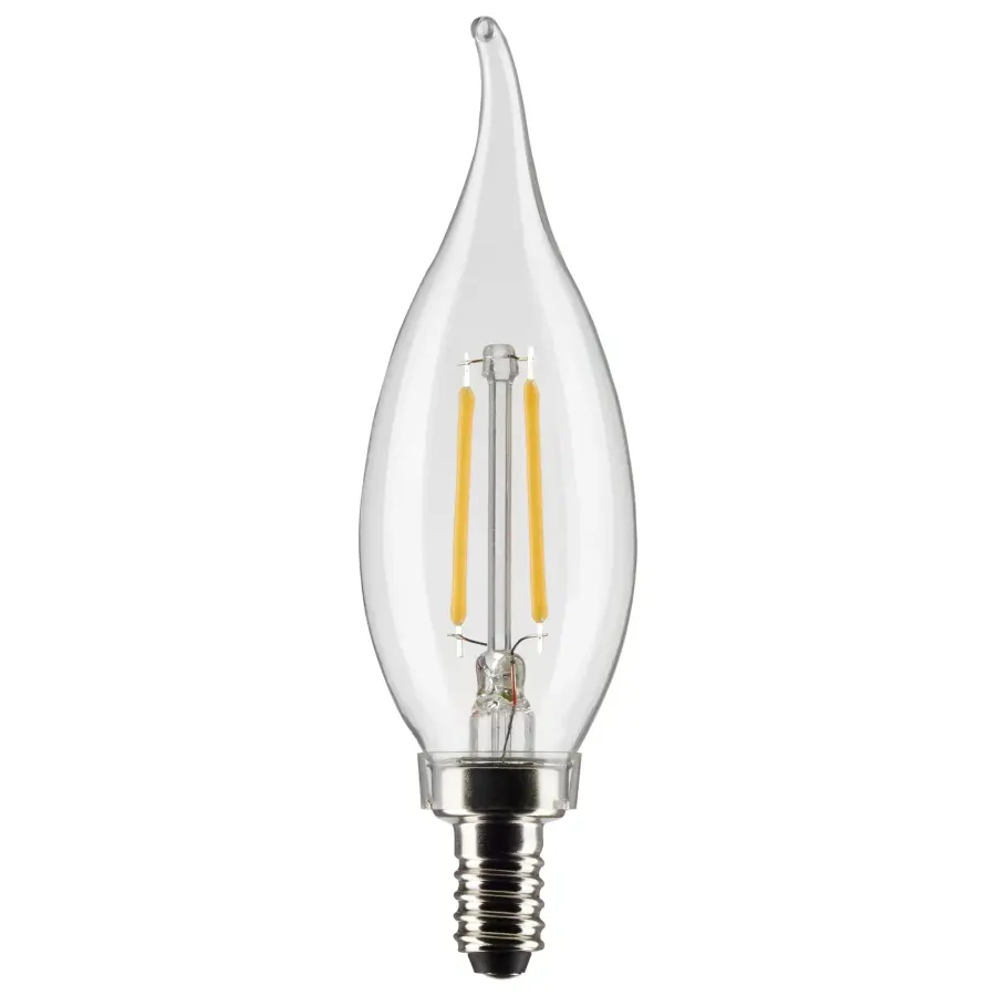 3 Watt CA10 LED Filament - Clear - Candelabra Base - 2700K - 200 Lumens - 120 Volt - 2-Pack - Image 1