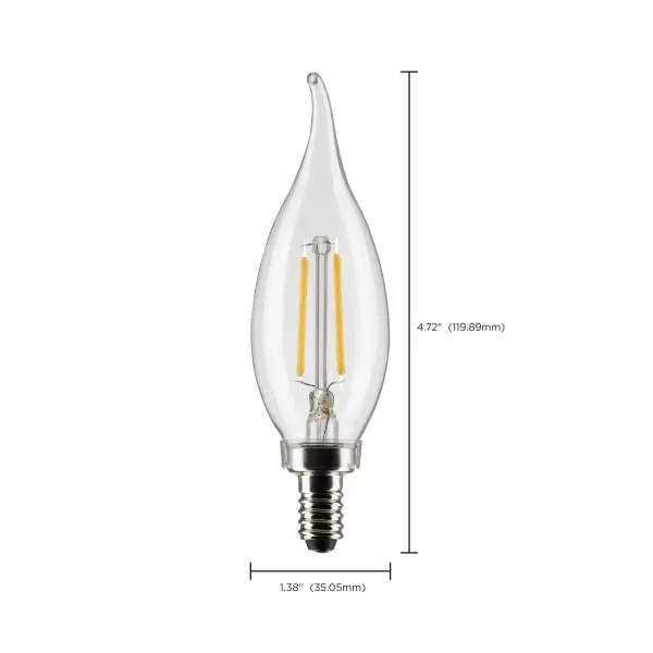 3 Watt CA10 LED Filament - Clear - Candelabra Base - 2700K - 200 Lumens - 120 Volt - 2-Pack - Image 6