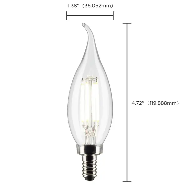 4 Watt CA10 LED Filament - Clear - Candelabra Base - 3000K - 350 Lumens - 120 Volt - 2-Pack - Image 6