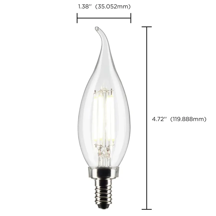 4 Watt CA10 LED Filament - Clear - Candelabra Base - 5000K - 350 Lumens - 120 Volt - 2-Pack - Image 6