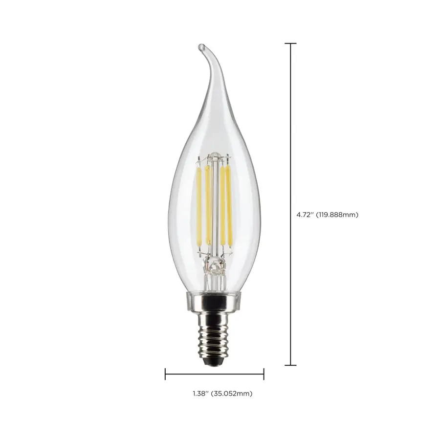 5.5 Watt CA10 LED Filament - Clear - Candelabra Base - 2700K - 500 Lumens - 120 Volt - 2-Pack - Image 6