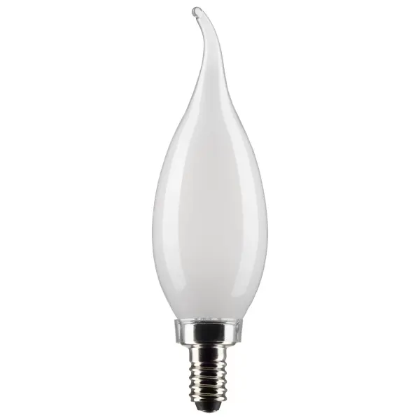 Satco's 5.5-watt frosted decorative bulb with a candelabra base is dimmable and offers warm white light with a 300 degree beam spread. Wet rated for use in kitchens and bathrooms, the carded 2-pack is suitable for retail display. Elegant and long-lasting, this frosted bulb delivers 15,000 hours of exceptional illumination.