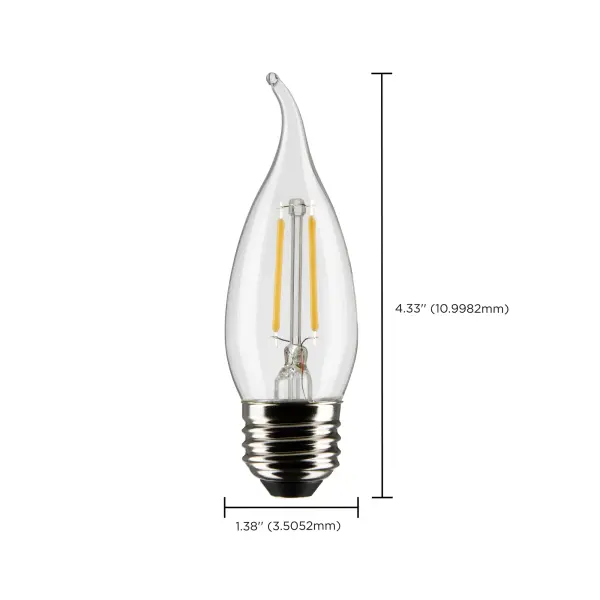 3 Watt CA10 LED Filament - Clear - Medium Base - 2700K - 250 Lumens - 120 Volt - 2-Pack - Image 6