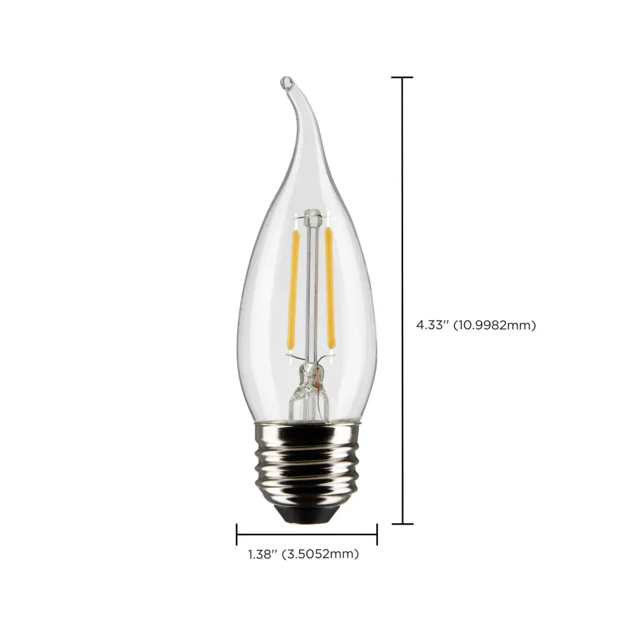 3 Watt CA10 LED Filament - Clear - Medium Base - 2700K - 250 Lumens - 120 Volt - 2-Pack - Image 6