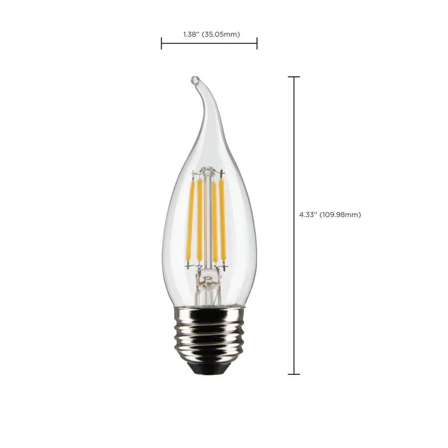 4 Watt CA10 LED Filament - Clear - Medium Base - 3000K - 350 Lumens - 120 Volt - 2-Pack - Image 6