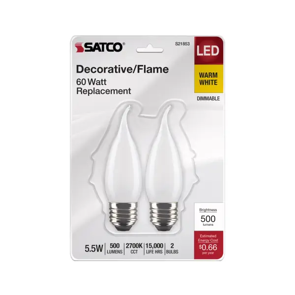 5.5 Watt CA10 LED Filament - Frosted - Medium Base - 2700K - 500 Lumens - 120 Volt - 2-Card - Image 4