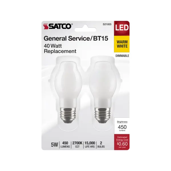 5 Watt BT15 LED Filament - White - Medium Base - 2700K - 450 Lumens - 120 Volt - Image 4
