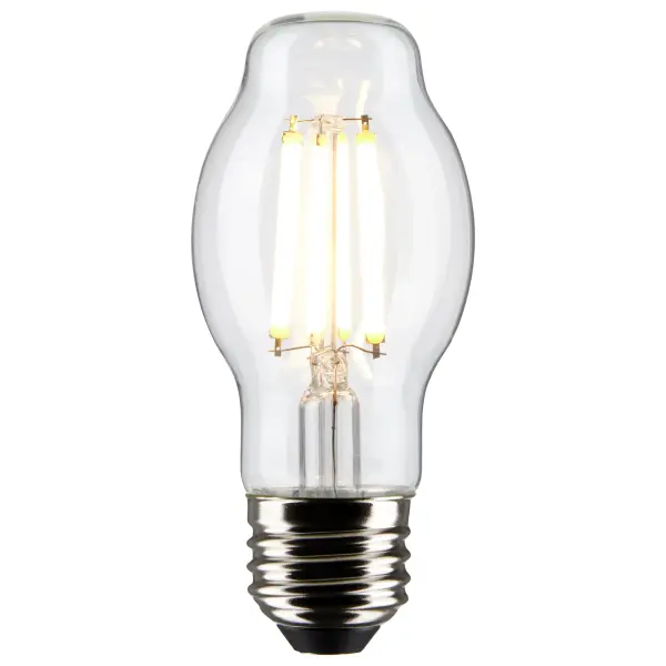 Satco's 8-watt, BT15 bulb with a medium base is dimmable and offers warm white light with a 300 degree beam spread. Wet rated for use in kitchens and bathrooms, the carded 2-pack is suitable for retail display. Elegant and long-lasting, this clear bulb delivers 15,000 hours of exceptional illumination. - alternate view