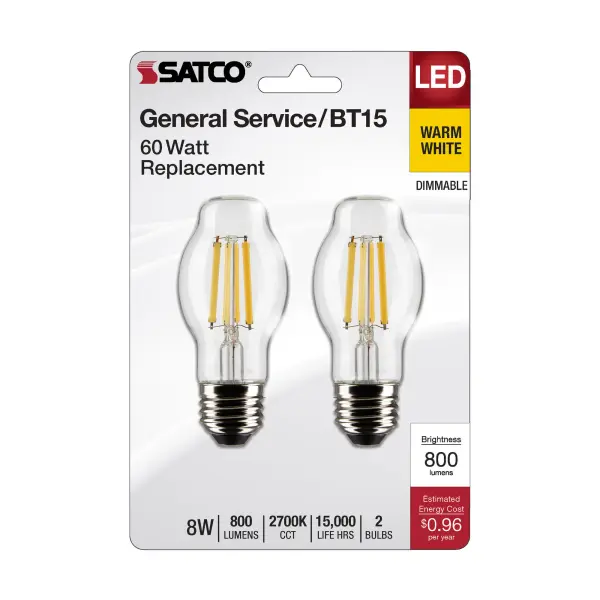 8 Watt BT15 LED Filament - Clear - Medium Base - 2700K - 800 Lumens - 120 Volt - Image 4