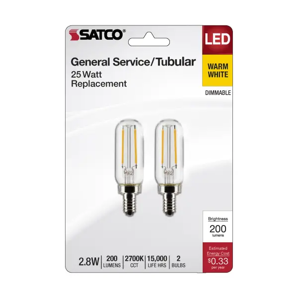 2.8 Watt T6 LED Filament - Clear - Candelabra Base - 2700K - 200 Lumens - 120 Volt - 2-Pack - Image 4