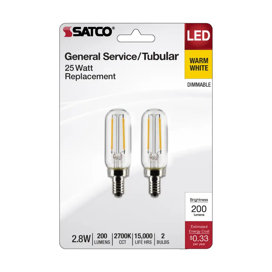 2.8 Watt T6 LED Filament - Clear - Candelabra Base - 2700K - 200 Lumens - 120 Volt - 2-Pack - Image 4