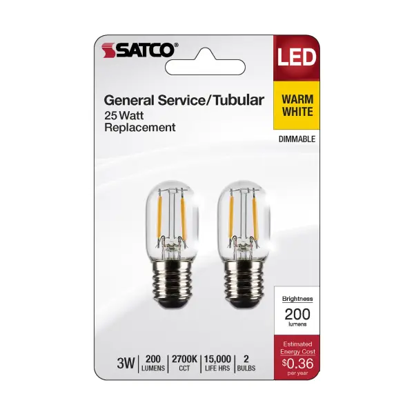 3 Watt T6.5 LED Filament - Clear - Intermediate Base - 200 Lumens - 2700K - Image 3