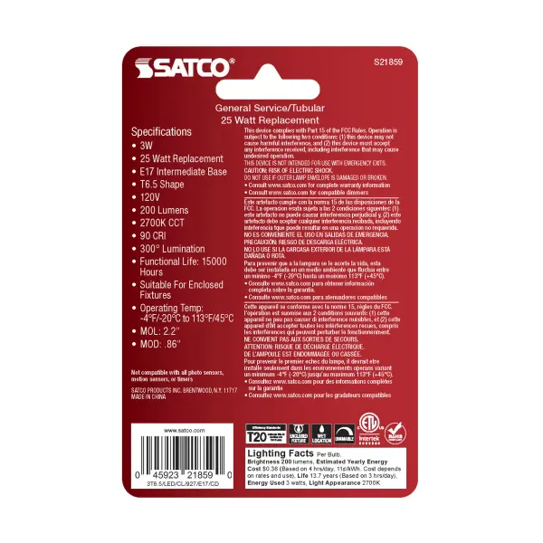 3 Watt T6.5 LED Filament - Clear - Intermediate Base - 200 Lumens - 2700K - Image 4
