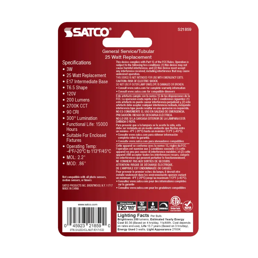 3 Watt T6.5 LED Filament - Clear - Intermediate Base - 200 Lumens - 2700K - Image 4