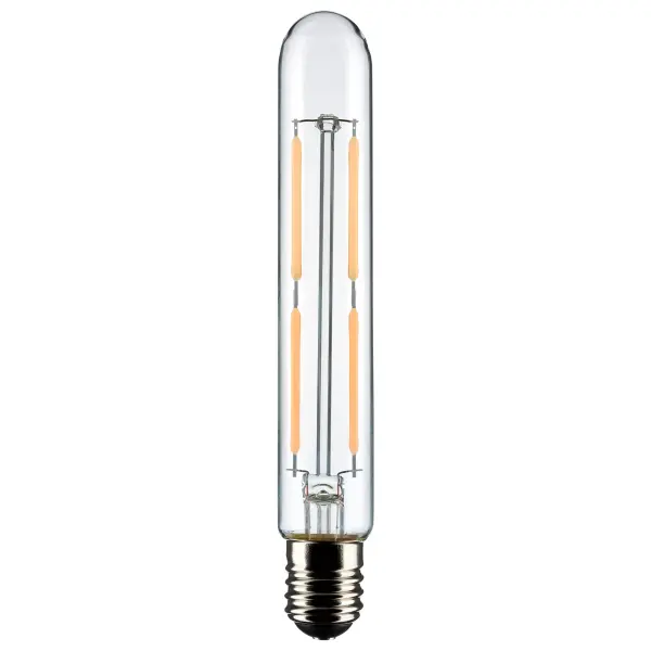 Satco's 4-watt, T6.5 bulb with an intermediate base is dimmable and offers soft white light with a 300 degree beam spread. Wet rated for use in kitchens and bathrooms, the carded packaging is suitable for retail display. Elegant and long-lasting, this clear bulb delivers 15,000 hours of exceptional illumination.