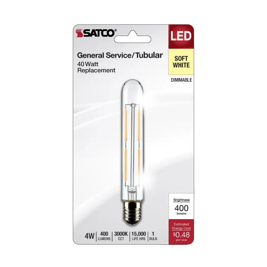 4 Watt T6.5 LED Filament - Clear - Intermediate Base - 3000K - 400 Lumens - 120 Volt - Image 3