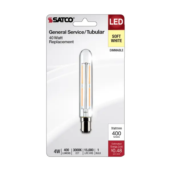 4 Watt T6.5 LED Filament - Clear - Bayonet Double Contact Base - 3000K - 400 Lumens - 120 Volt - Image 3