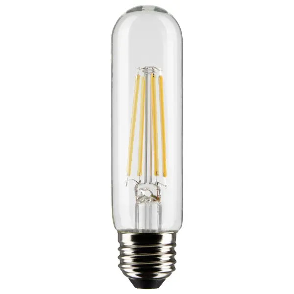 Satco's 8-watt, T10 LED bulb with a medium base is dimmable and offers warm white light with a 300 degree beam spread. Wet rated for use in kitchens and bathrooms, the carded 2-pack is suitable for retail display. Elegant and long-lasting, this clear bulb delivers 15,000 hours exceptional illumination.