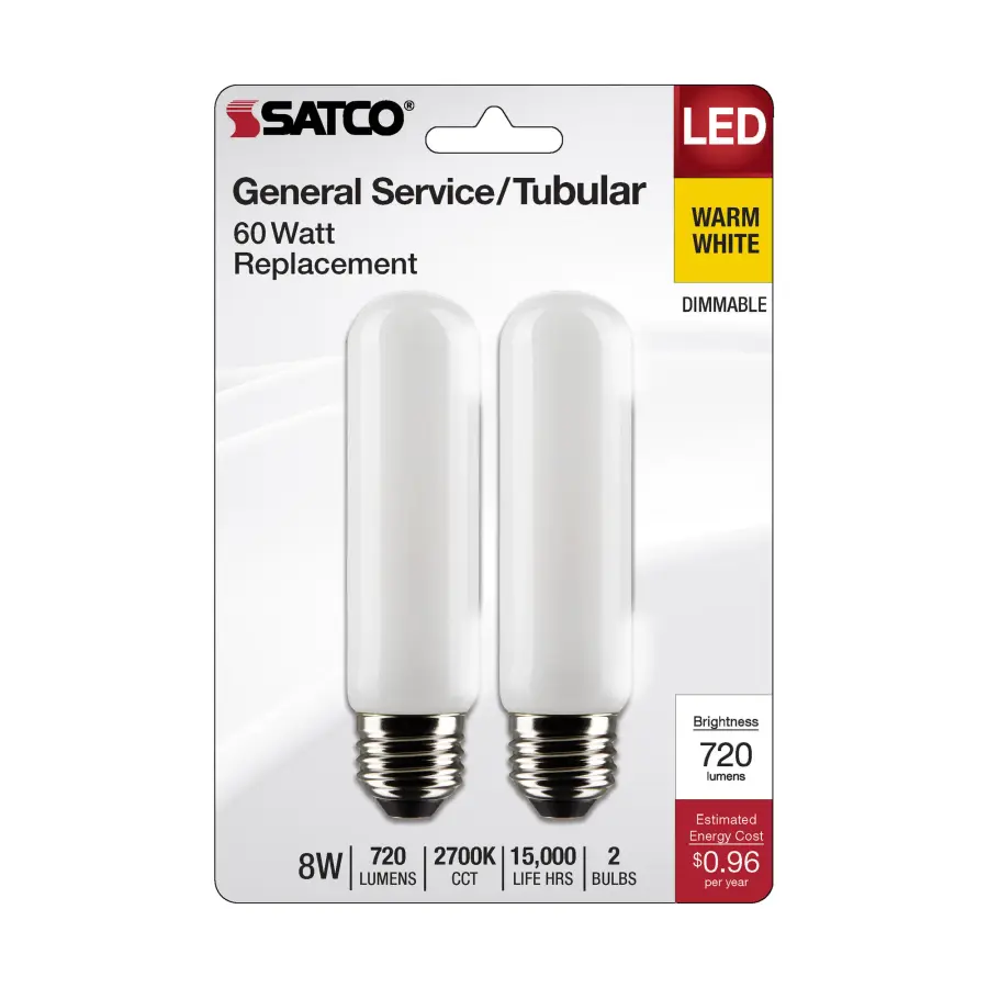 8 Watt T10 LED Filament - Frosted - Medium Base - 2700K - 720 Lumens - 120 Volt - 2-Pack - Image 4