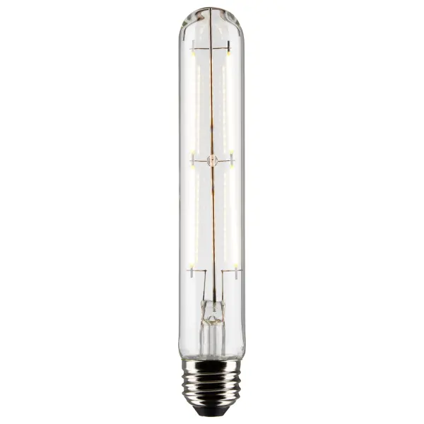 Satco's 8-watt, T9 LED bulb with a medium base is dimmable and offers warm white light with a 300 degree beam spread. Wet rated for use in kitchens and bathrooms, the carded 2-pack is suitable for retail display. Elegant and long-lasting, this clear bulb delivers 15,000 hours of exceptional illumination. - alternate view