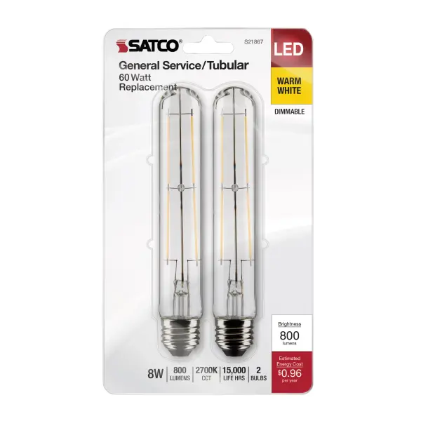 8 Watt T9 LED Filament - Clear - Medium Base - 2700K - 800 Lumens - 120 Volt - 2-Pack - Image 4