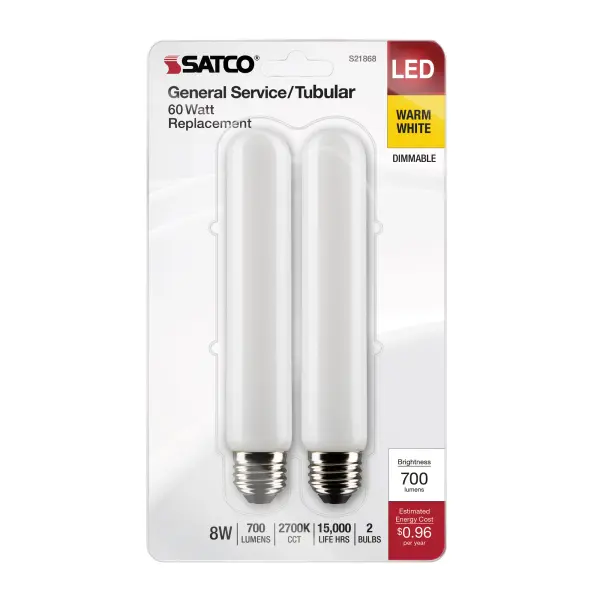 8 Watt T9 LED Filament - Frosted - Medium Base - 2700K - 700 Lumens - 120 Volt - 2-Pack - Image 4