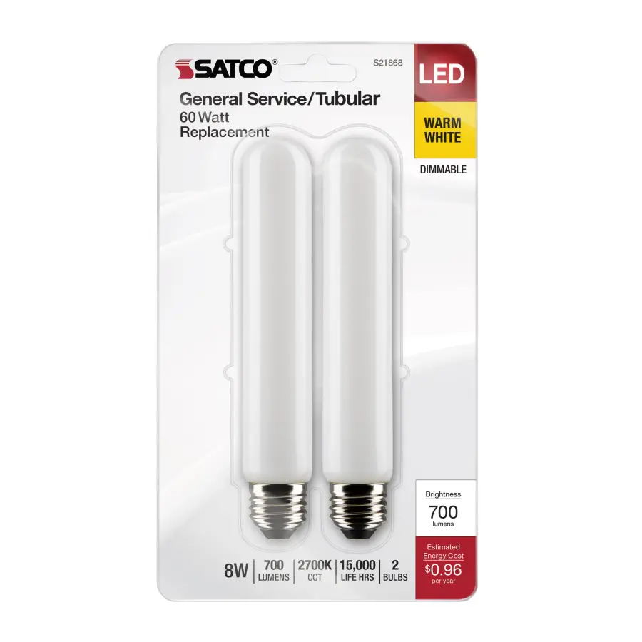 8 Watt T9 LED Filament - Frosted - Medium Base - 2700K - 700 Lumens - 120 Volt - 2-Pack - Image 4