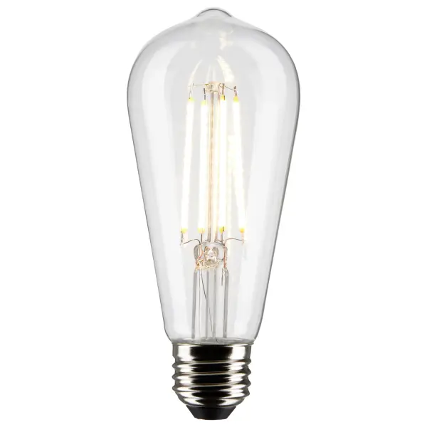 Satco's 8-watt, ST19 LED bulb with a medium base is dimmable and offers warm white light with a 300 degree beam spread. Wet rated for use in kitchens and bathrooms, the carded 2-pack is suitable for retail display. Elegant and long-lasting, this clear bulb delivers 15,000 hours of exceptional illumination. - alternate view