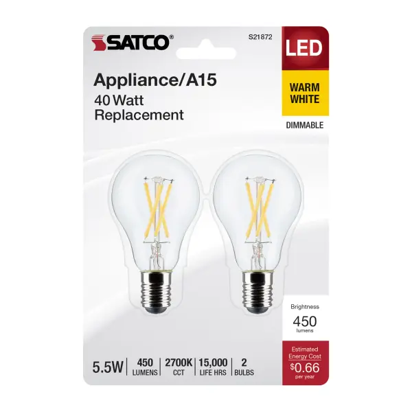 5.5 Watt A15 LED Filament - Clear - Intermediate Base - 2700K - 450 Lumens - 2-Pack - Image 4