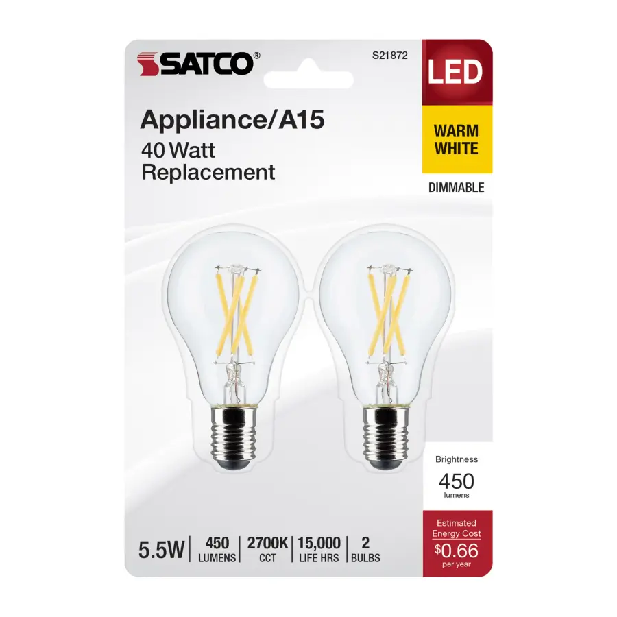 5.5 Watt A15 LED Filament - Clear - Intermediate Base - 2700K - 450 Lumens - 2-Pack - Image 4