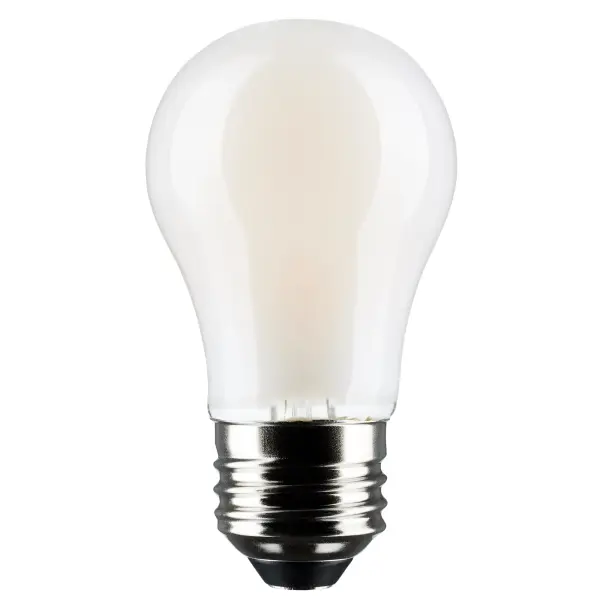 Satco's 5.5-watt, A15 LED bulb with a medium base is dimmable and offers warm white light with a 320 degree beam spread. Wet rated for use in kitchens and bathrooms, the carded 2-pack is suitable for retail display. Elegant and long-lasting, this frosted bulb delivers 15,000 hours of exceptional illumination.