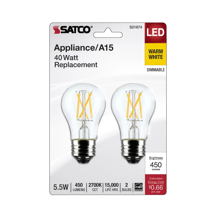 5.5 Watt A15 LED Filament - Frosted - Medium Base - 2700K - 450 Lumens - 2-Pack - Image 3